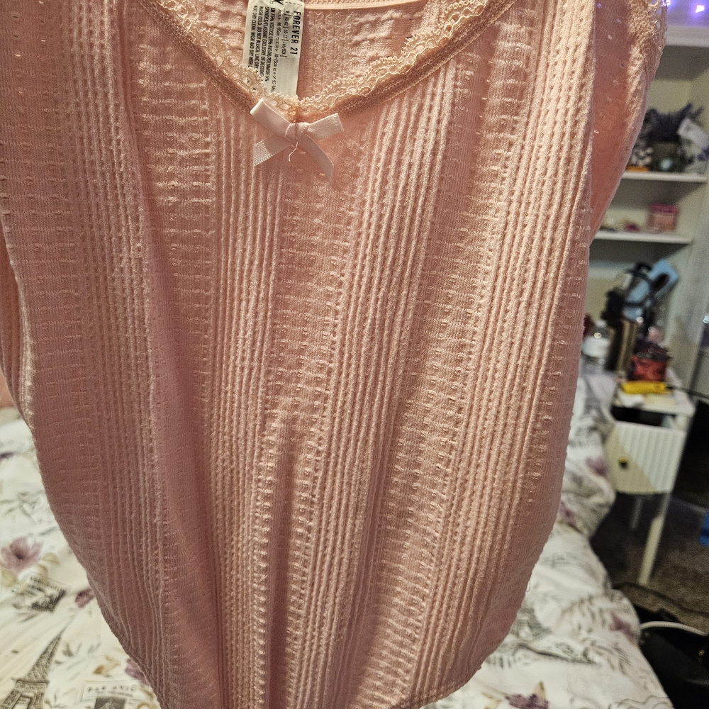 Forever 21 Blush Lace Bow Top